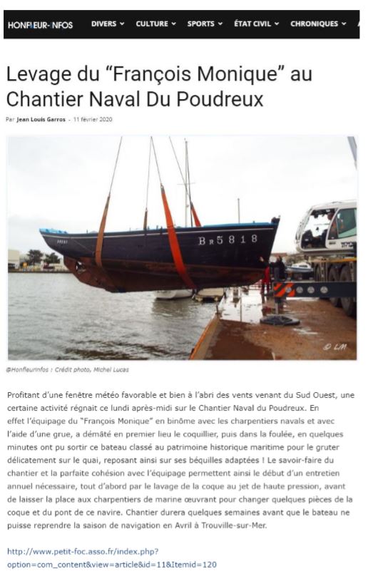 Article dans Honfleur Infos du 11  février 2020